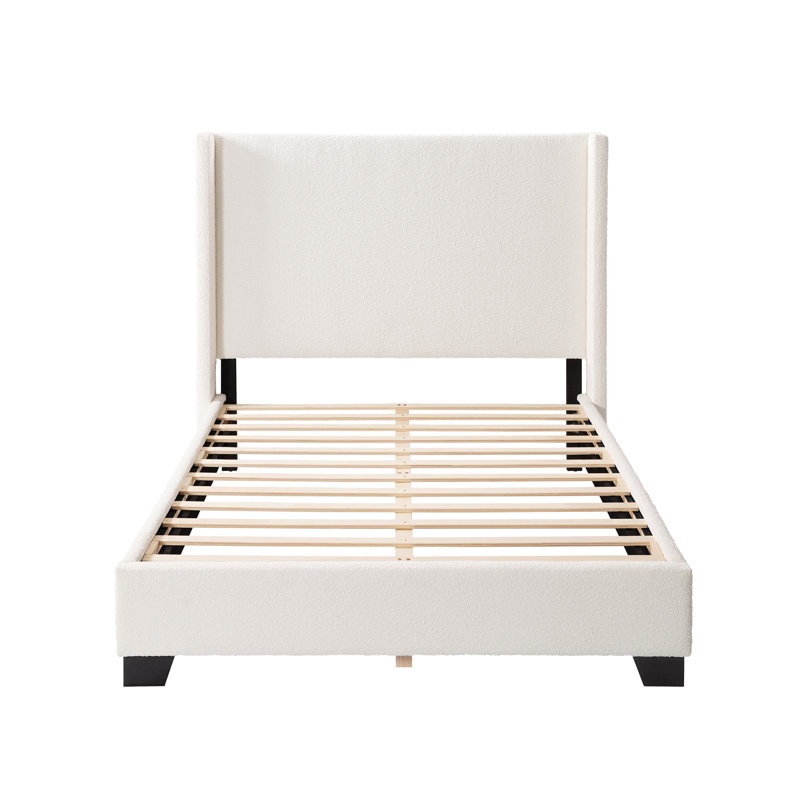Lit plateforme tapissier Reinette, Double, White Boucle