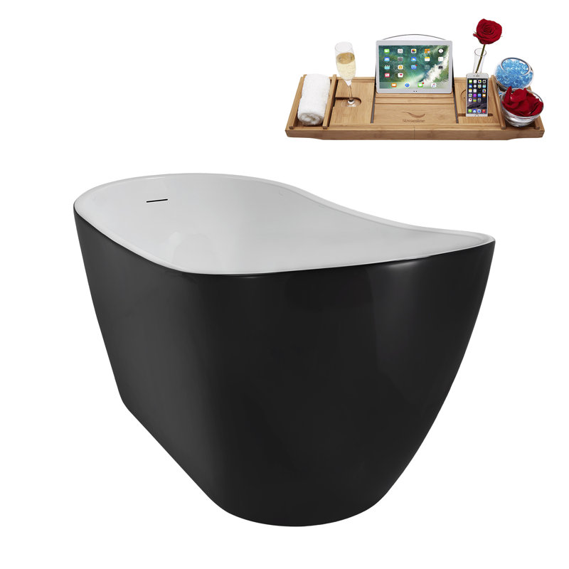 55" Streamline Soaking Freestanding Tub and Tray With Internal Drain, Polished Gold