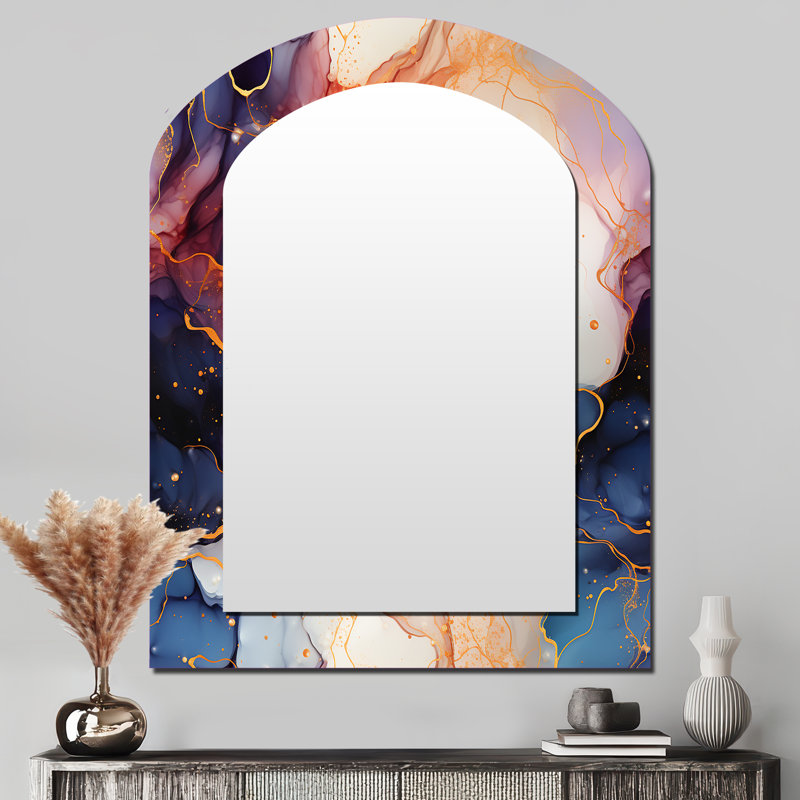 Rouge et bleu Celestial Radiance Marble Bliss - miroir mural unique en marbre, 43 po x 33 po