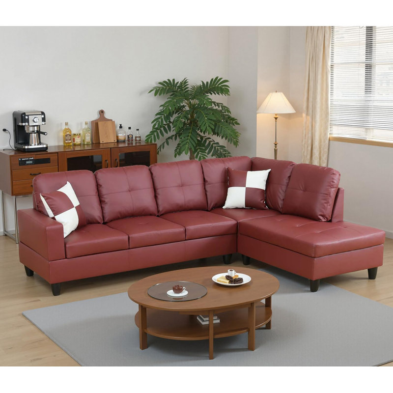 Canapé modulaire en similicuir 2 pièces, Orienté à droite, Similicuir rouge