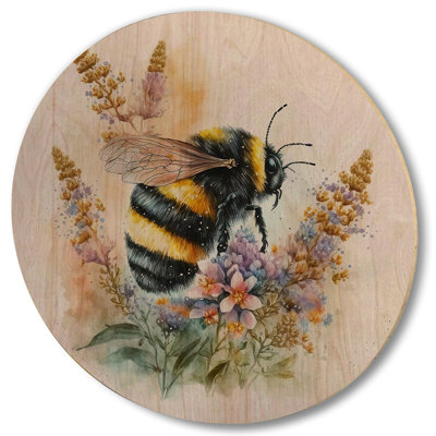 Bee Flying To A Flower Watercolor III - Animals Bee Wood Wall Decor