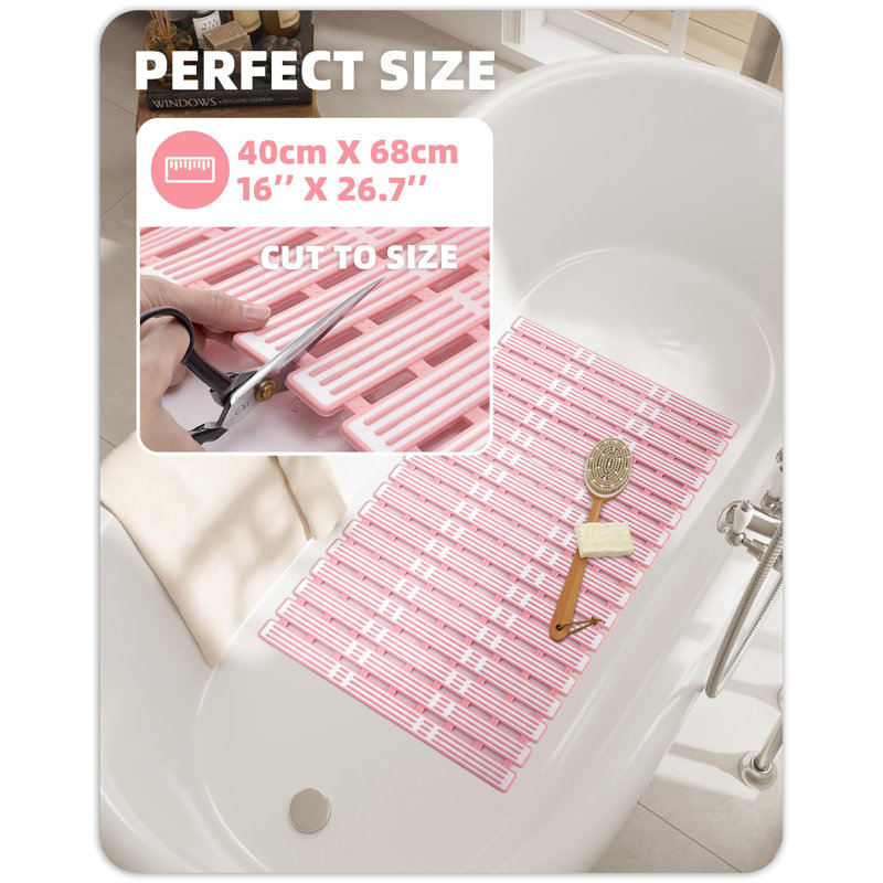 Winon Non-Slip Bath Rug, 16''W x 27''L, Pink