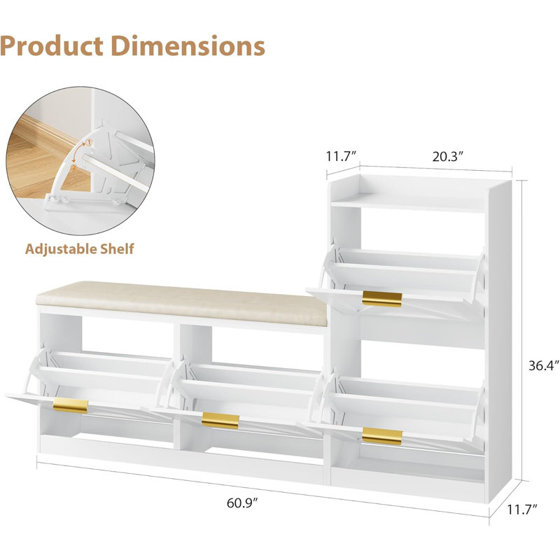 20 Pair Shoe Storage Cabinet, White