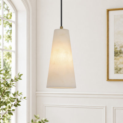 Luminaire suspendu conique à 1 lumière avec abat-jour faux albâtre