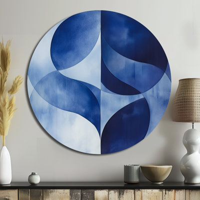 Grandes courbes bleues - formes abstraites, art mural rond en métal