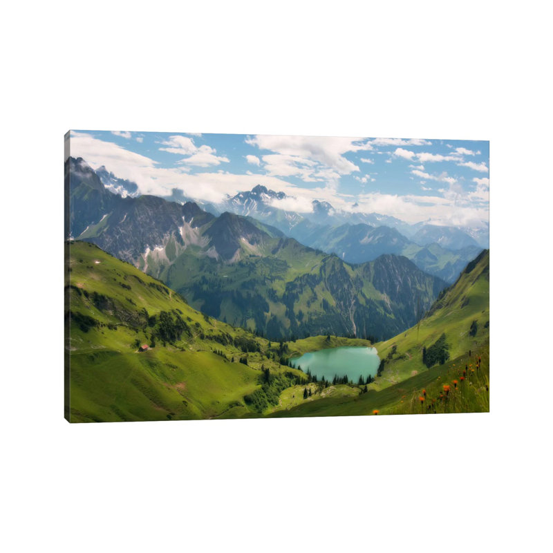 Swiss Alps Spring Mountain Landscape by Unknown Artist - Wrapped Canvas Painting, 20.32 cm H x 30.48 cm W