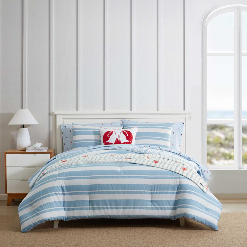 Ensemble d'édredon réversible en coton Nautica Riverside, Édredon pour lit simple + 1 taie décorative stan