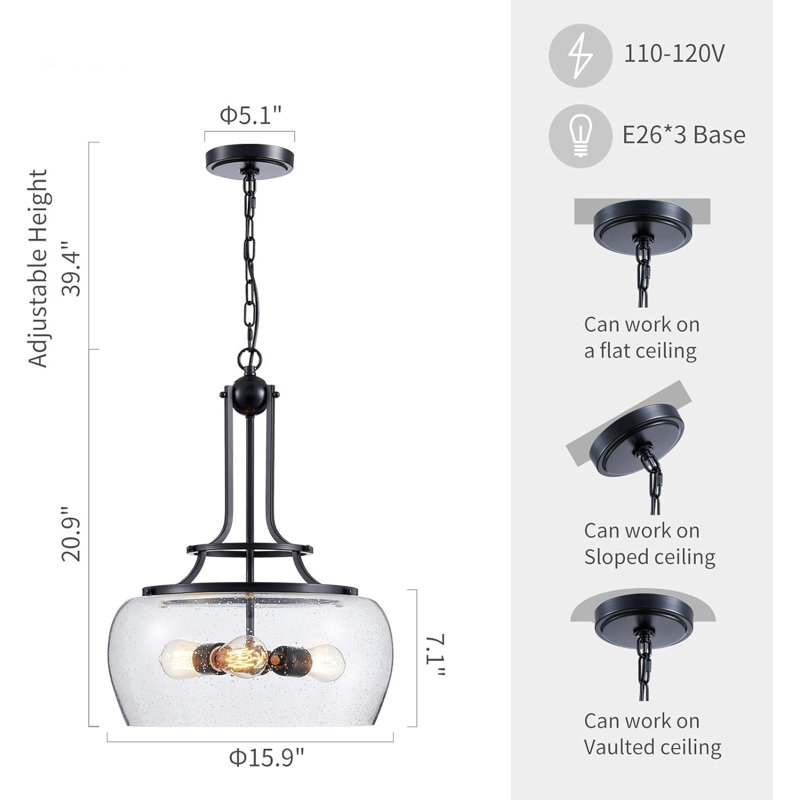 Lustre circulaire de style campagnard, Noir