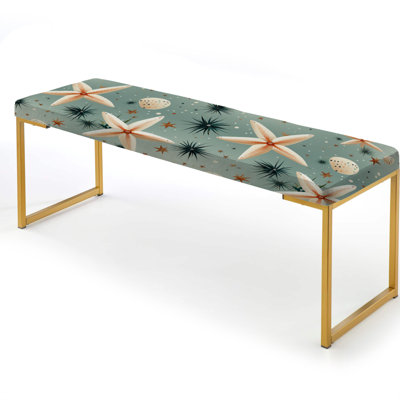 Coastal Starfish Stroll Beige Pattern - Coastal Upholstered Gold Bench