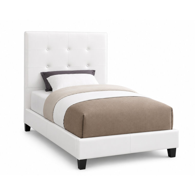 Lit plateforme tapissier réglable avec tête de lit capitonnée, base de lit moderne en lin et similicuir, blanc, simple, Blanc