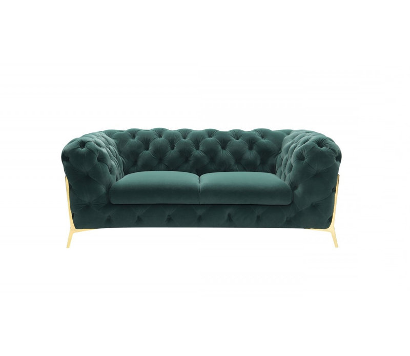  74" Emerald And Gold Velvet Loveseat
