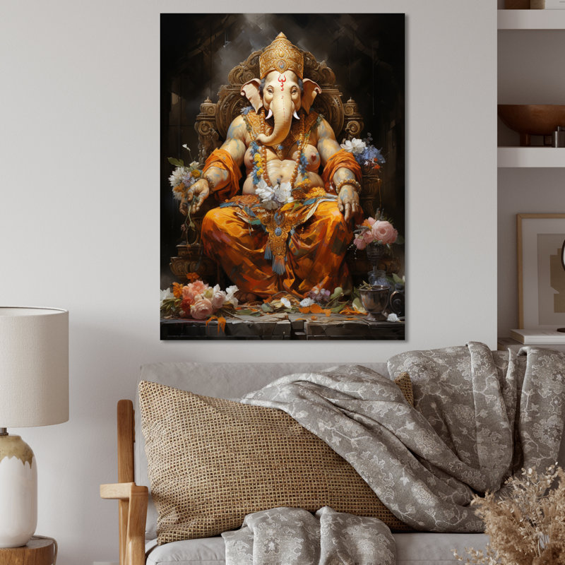 «Hinduisim Art Ganeshas Blessing II» - Décoration murale en métal Hinduisim, H 20 po x l 12 po x P 1 po