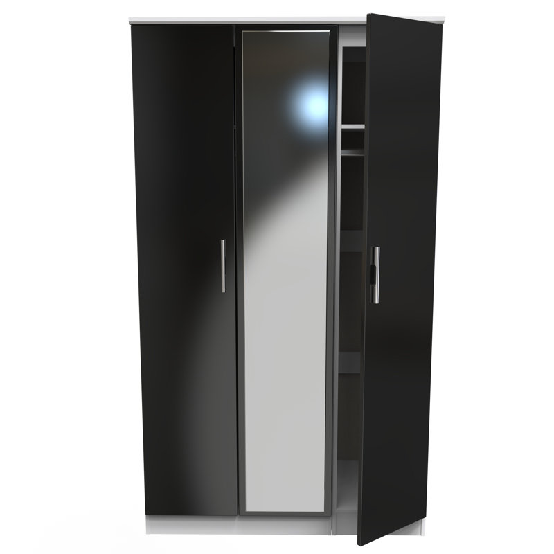 Yvette 3 Door Manufactured Wood Wardrobe, Black, 182.5 cm H x 111 cm W x 53 cm D