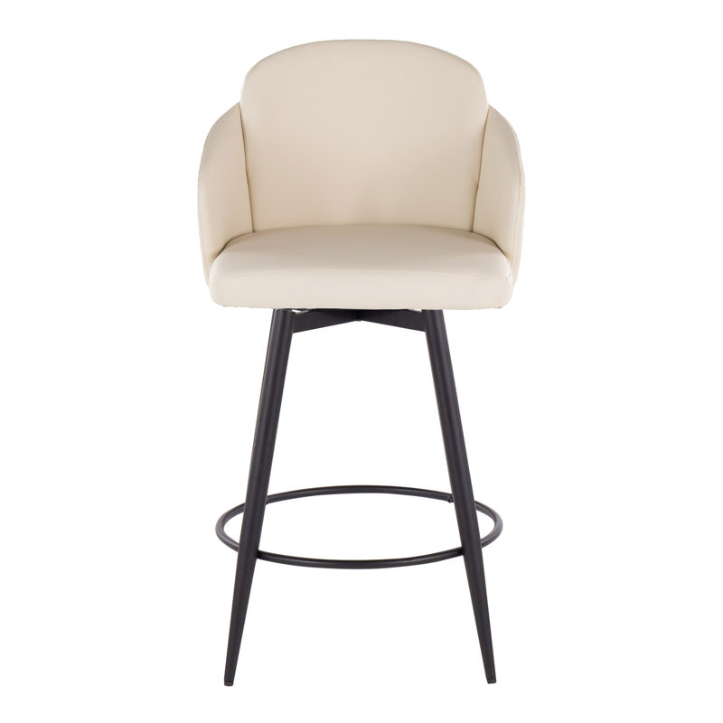 Cream Faux Leather and Chrome Swivel Counter Stools, Set of 2