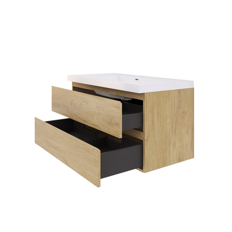 Meuble-lavabo mural simple avec plateau en résine, 42", Chêne naturel