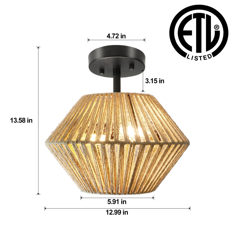 Baulch Rattan Semi Flush Mount Ceiling Light Boho Light Fixture Ceiling Lights Flush Mount Semi Flush Light Fixture