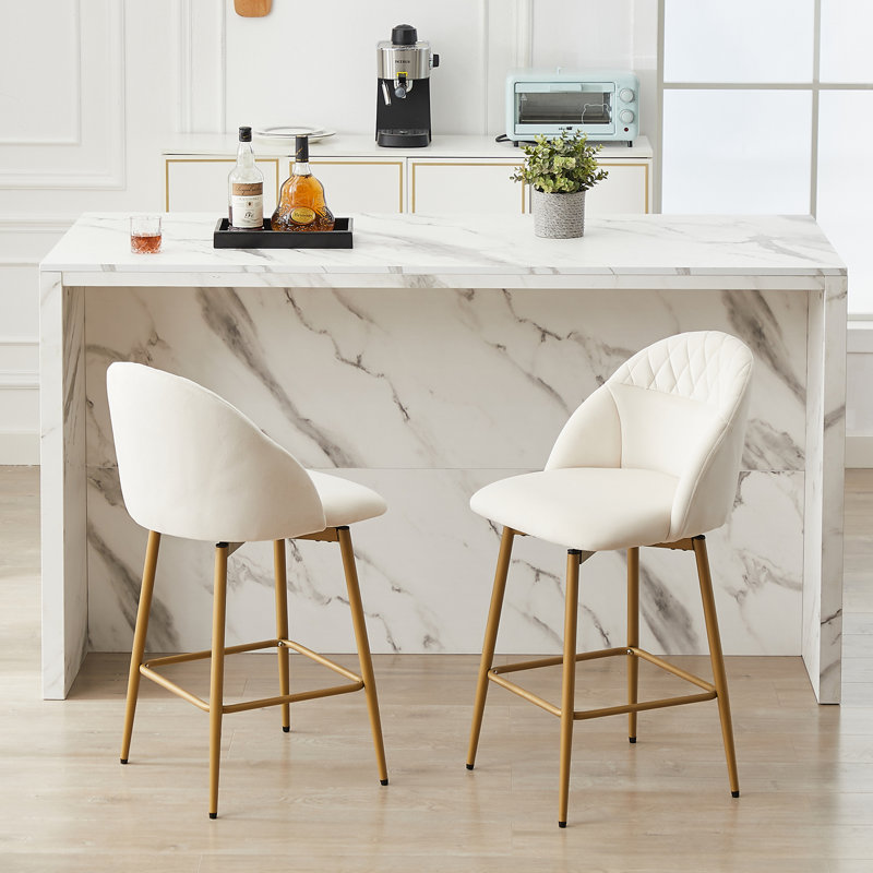 Kisa Swivel Velvet Bar & Counter Stool (Set of 2), Counter Stool (24” Seat Height, Beige