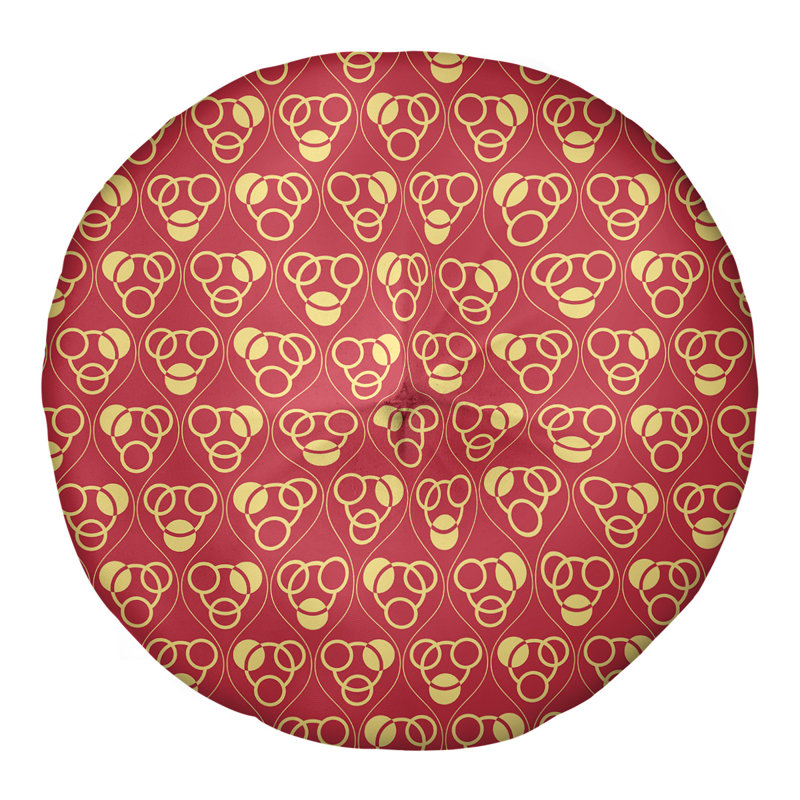 Coussin de sol classique à motif de cercles et de vagues, 30 po x 30 po, Rouge/jaune