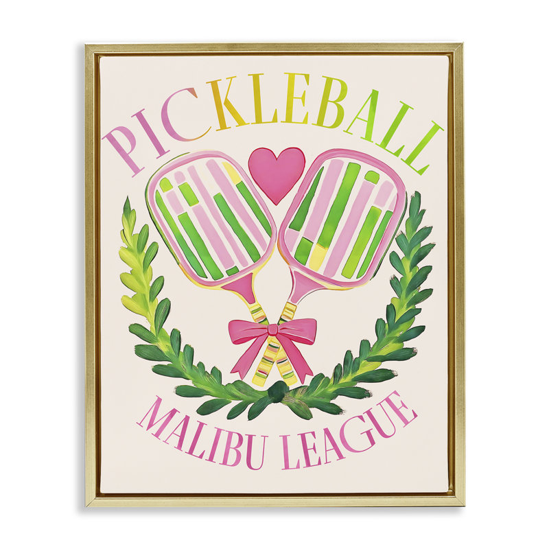 Cadre flottant Pickleball Malibu League, design par Jess Stempel, H 31 po x l 25 po, Cadre flottant métallique doré