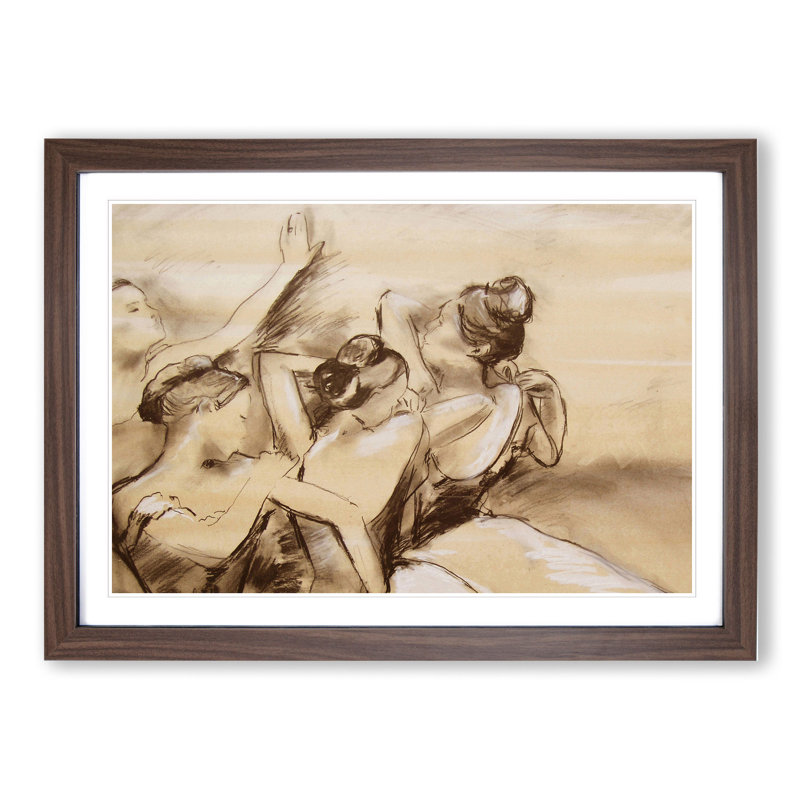 Study of Ballet Ballerina Dancers Vol.1 by Edgar Degas - Picture Frame Painting, Walnut Framed, 27cm H x 36cm W x 2cm D