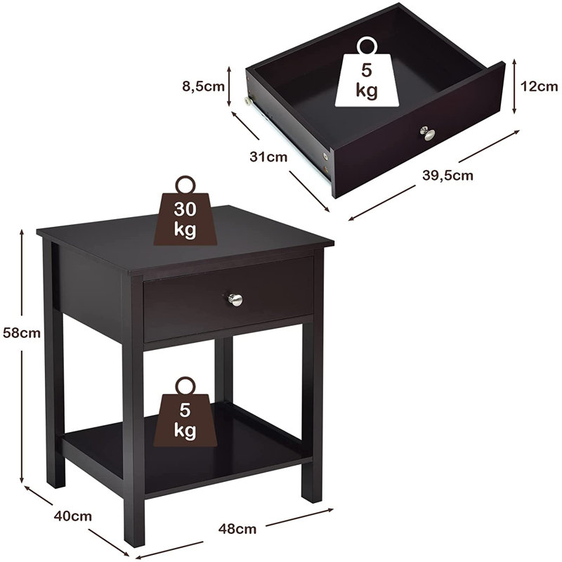 Golsby 48cm W Manufactured Wood Bedside Table