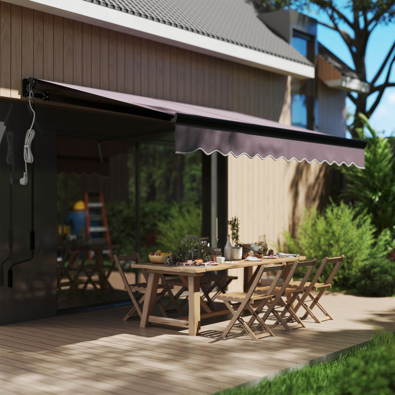 Brayden Studio Polyester Cover Motorised Retractable Sunshade Awning, 150cm H x 295cm W x 245cm D, Grey