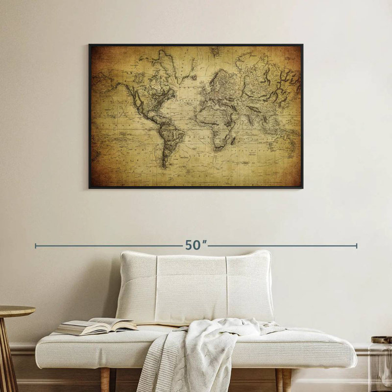 Carte du monde Aliaz sépia, H 27 po x l 40 po