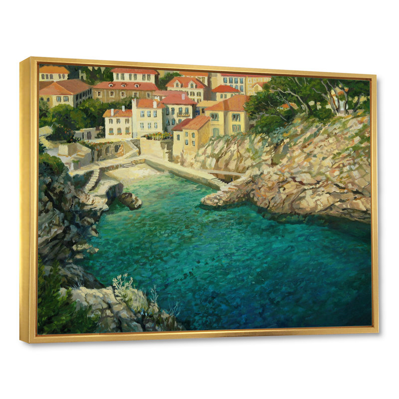 «Vintage Italian Coastal Town», reproduction sur toile, H 12 po x l 20 po x P 1 po, Cadre flottant doré