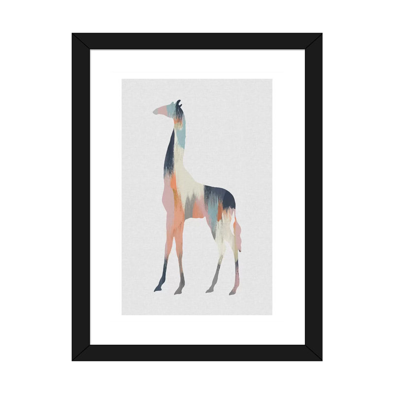 Pastel Giraffe - impression d'art graphique, H 24 po x l 16 po x P 1 po, Papier encadré noir