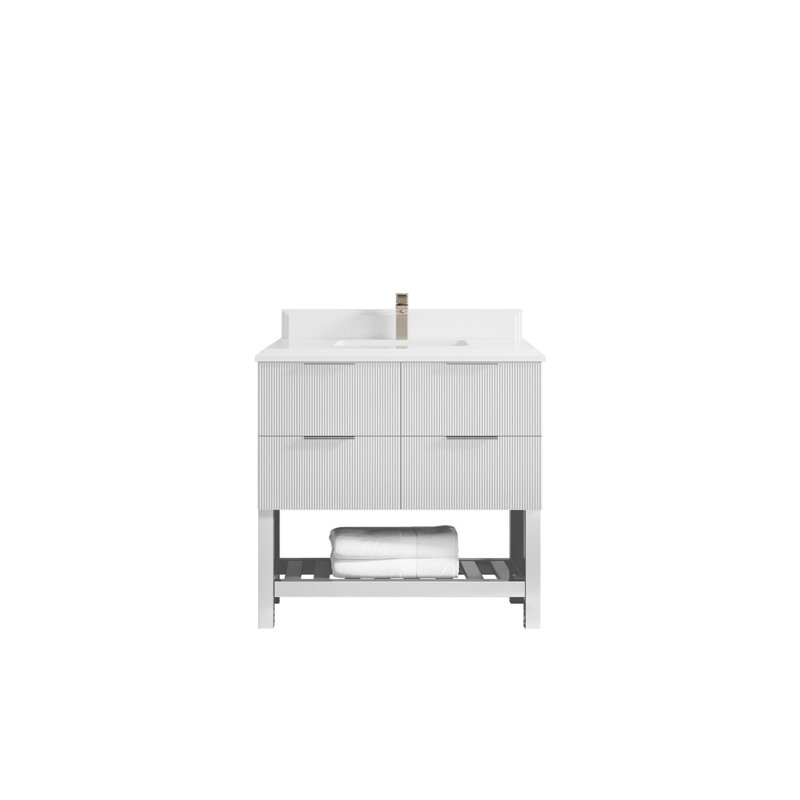 Meuble-lavabo simple 36 po avec plateau Catalina, Blanc