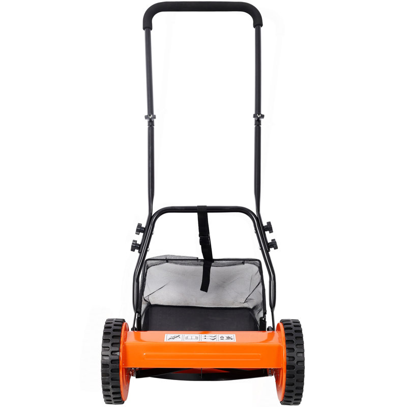 Tondeuse à gazon 14 pouces à 5 lames avec ramasse-herbe, couleur orange, Noir / Orange, H 31,5 po x l 47,25 po x P 19,38 po
