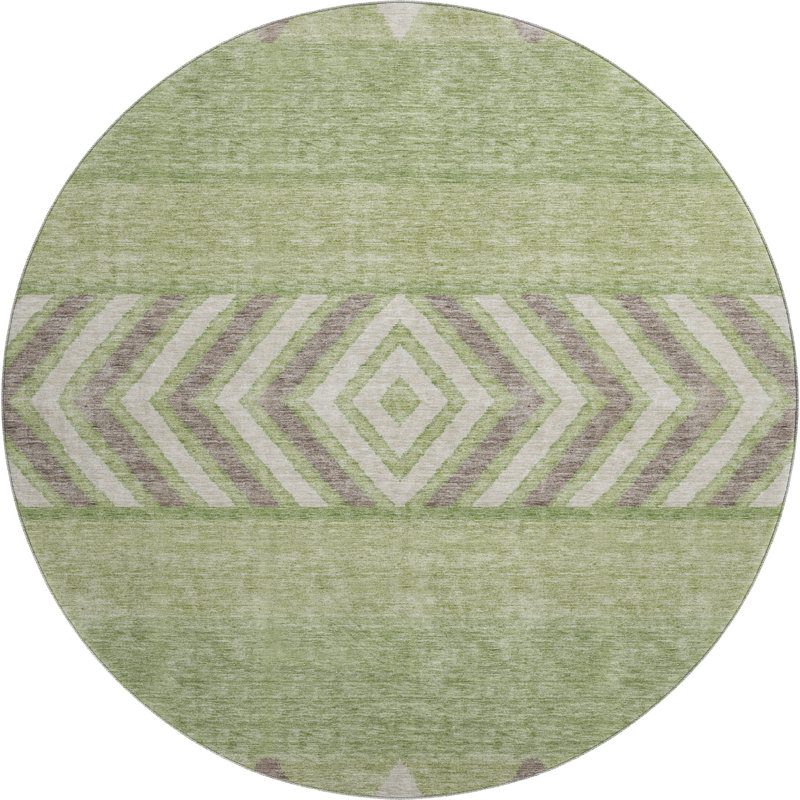 Premium Machine Washable Prisco Green Rug, Round 8'