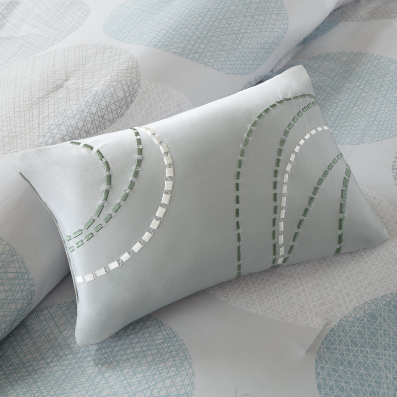 Ensemble d'édredon en coton avec draps Knowles, Édredon lit simple + 6 pièces incluses, Aqua / Gris