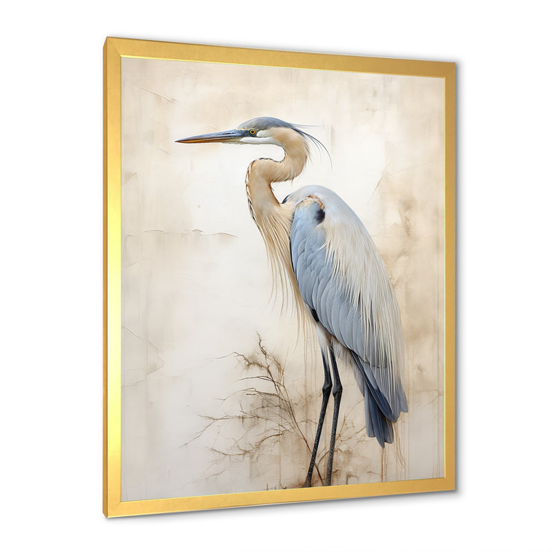 «Majestic Blue Heron Horizon II», art mural héron, H 20 po x l 12 po x P 1 po, Cadre doré simple