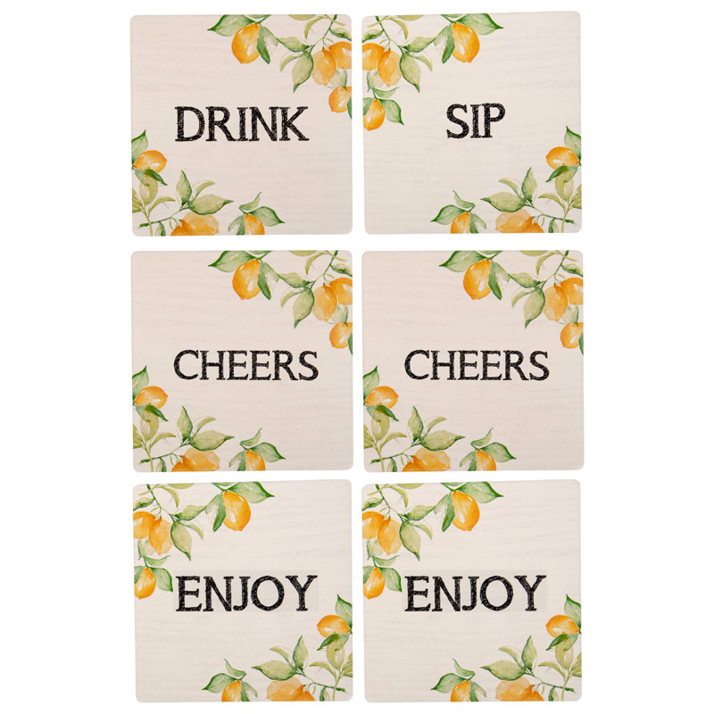 Wood Square 6 Piece Coaster Set