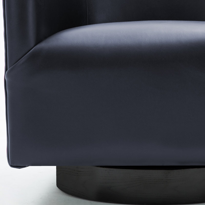 Fauteuil demi-tonneau pivotant en simili cuir Hall, Similicuir bleu nuit