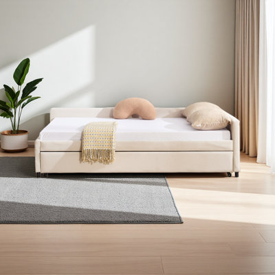 Upholstered Daybed With Trundle,Sturdy Wooden Bed Frame, Modern Diamond Grid Design,For Bedroom, Guest Room