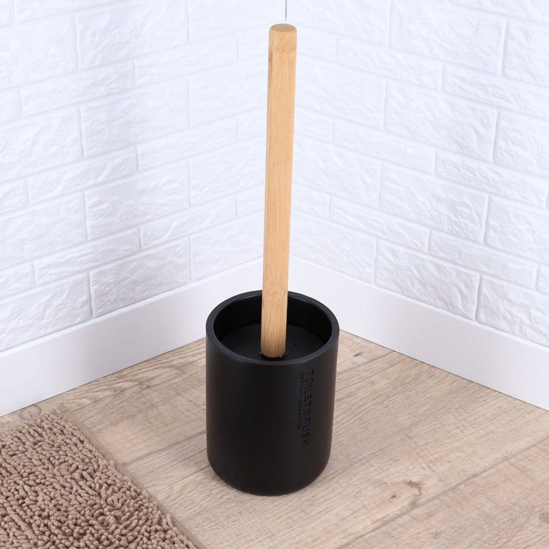 Bathroom Accessories with Natural Accents, Modern 6-piece Set, Black 