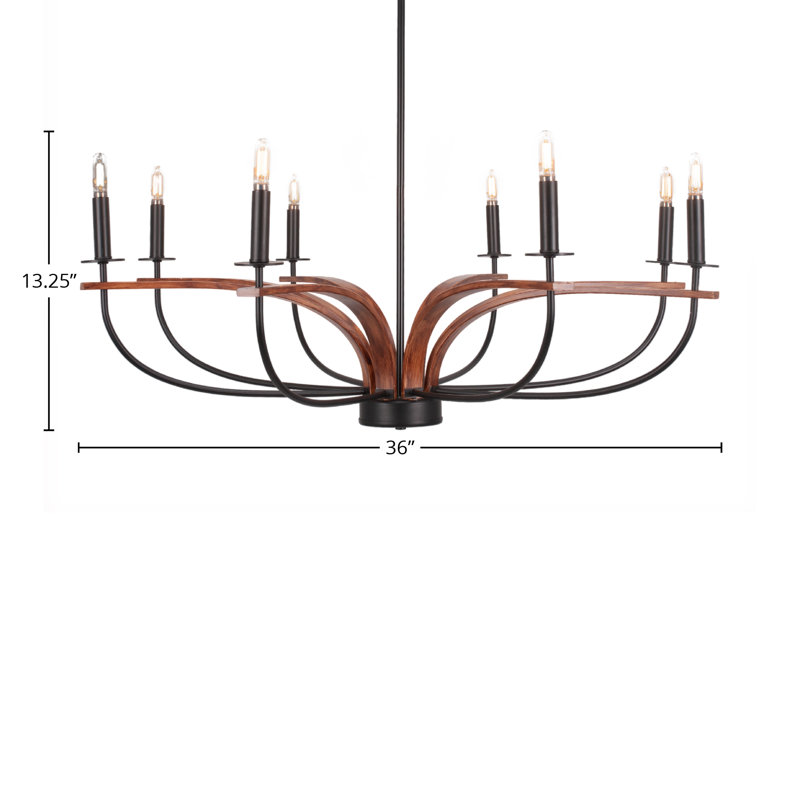 Monterey 8 Light Uplight Chandelier Shown In Matte Black & Painted Wood-look Metal Finish