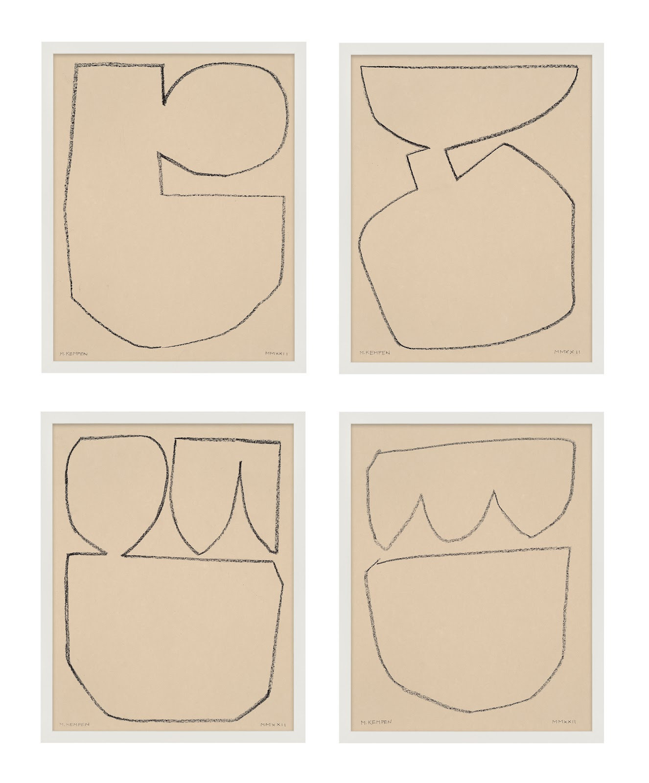 Outlines 5-8, Set Of 4 by Michael Kempen, 40" W x 50" H, White Framed