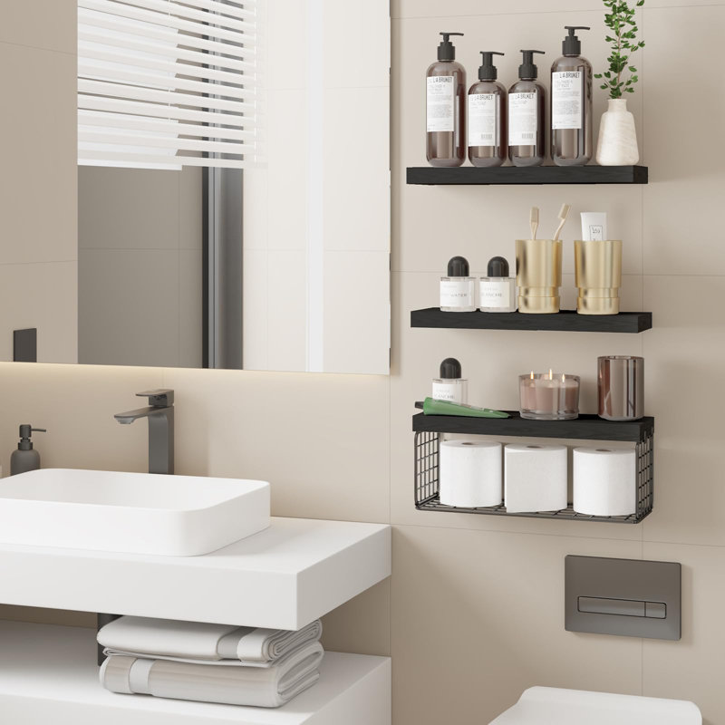 Thoralf 3 Piece Floating Shelf, Black