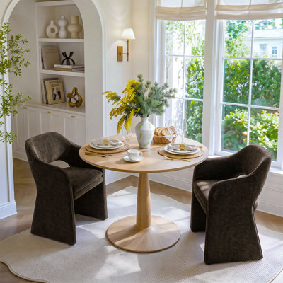 Ensemble de table de salle à manger pour 2 personnes avec table ronde et 2 fauteuils rembourrés en chenille
