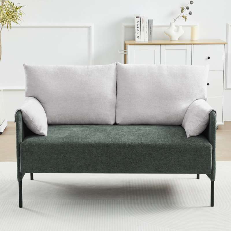 52" W Contemporary Color-Blocked Upholstered Loveseat, Green