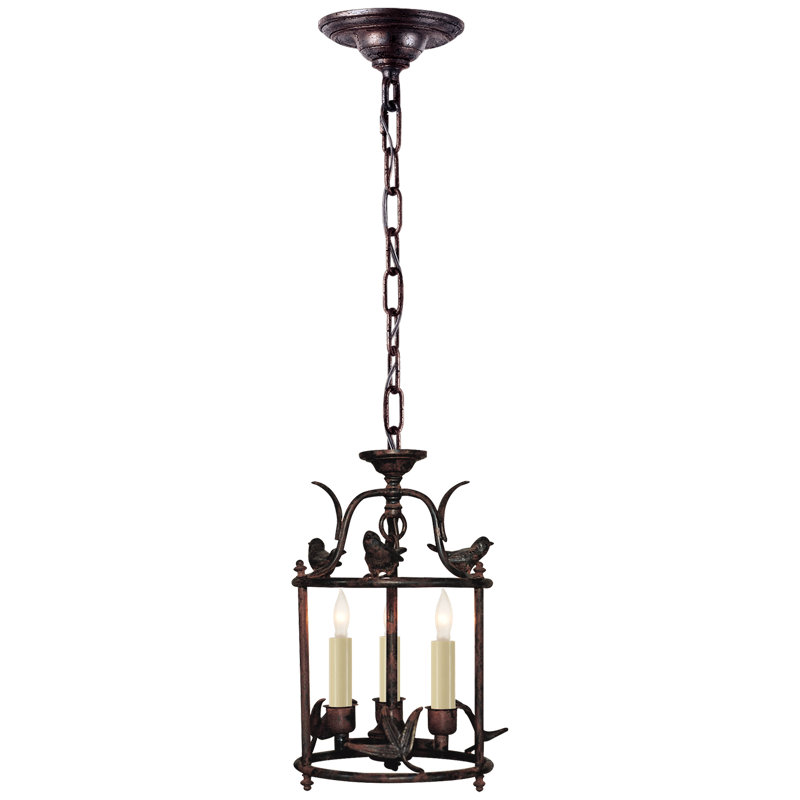 Chapman & Myers Diego Petite Classical Perching Bird Lantern, Hand Painted Rust Finish