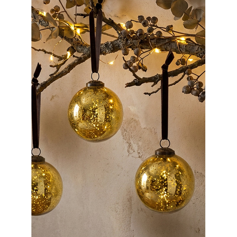 4'' Glass Ball Ornament, Antique Gold