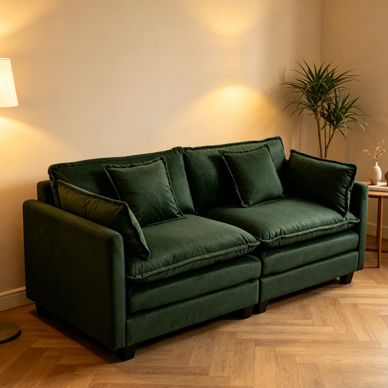Canapé modulaire moderne à 2 places avec coussins décoratifs, Antique Green