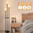 Floor Lamp with Shelves, Modern Floor Lamps for Living Room, 3-Lights Standing Lamp with Linen Shade and Foot Switch, Industrial Standing Lamps for Bedroom, Black Tall Table Lamp for Office