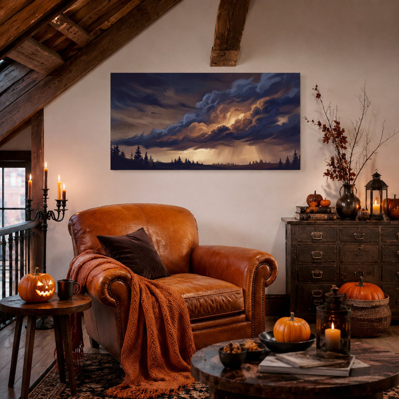 «Dramatic Storm Clouds Over Pine Forest», art mural sur toile, L 32 po x H 16 po