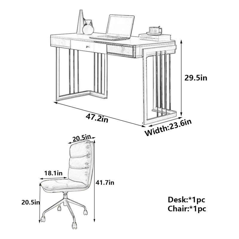 Bureau Modern Modern, H 29,5 po x l 47,2 po x P 23,6 po