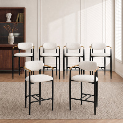 Tabourets de bar modernes COLAMY MATRIX, hauteur d'assise de 75 cm (29,5 po), pour comptoirs de 102 à 112 cm (40 à 44 po), blancs, ensemble de 6
